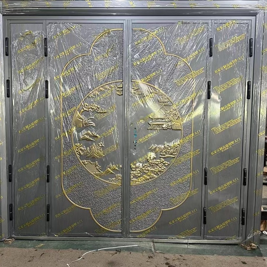 Новая китайская стильная простая алюминиевая двустворчатая дверь для виллы, художественные ворота, сельская антивандальная нестандартная дверь для виллы