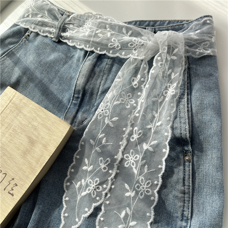 New Sweet Lace Belt Women's Skirt Jeans Trouser Belt White Ribbon Waist Rope Thin Long Silk Scarf Hair Belt