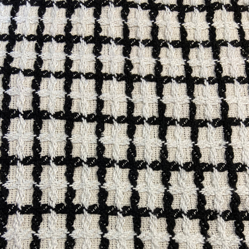 All Polyester Classic Black and White Plaid Fabric Fashionable Small Fragrant Tweed Plaid Outwear Clothing Fabric Wholesale
