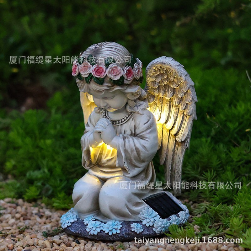Cross-border new resin prayer Angel solar lamp outdoor little girl decoration garden decoration home garden lamp