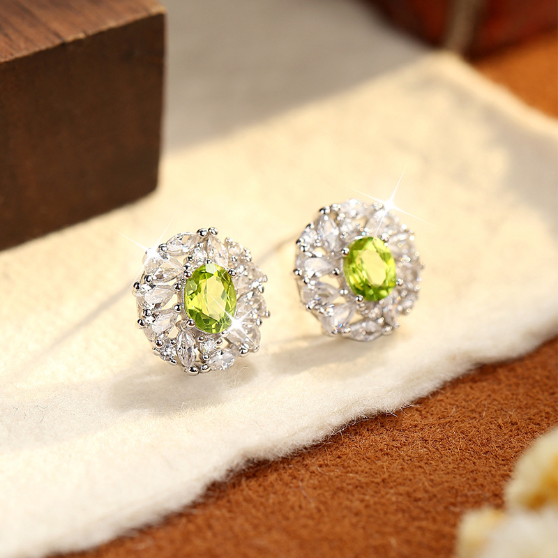 Earrings for Women, Elegant Studded with Diamonds, Fashionable Design, Natural Crystal Stone Accessories, Blooming Flowers, S925 Sterling Silver Earrings