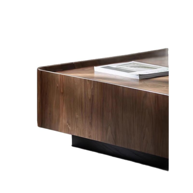 Italian Minimalist Small Apartment Wabi-Sabi Style Light Luxury Modern Living Room Walnut Color Square Internet Celebrity Storage Solid Wood Coffee Table