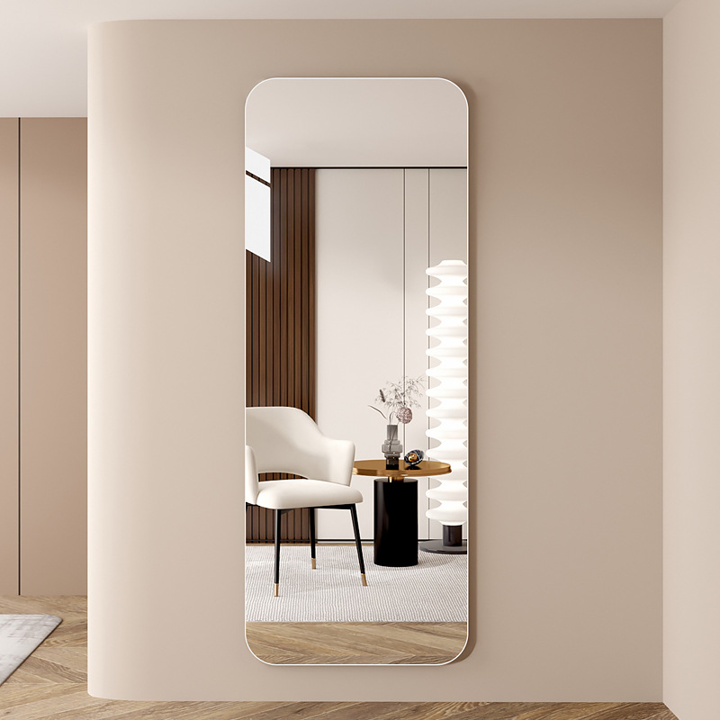 Glass Frameless Full-Length Mirror Self-Paste Wall Punch-Free Dressing Mirror Home Bedroom Paste High-Definition Fitting Mirror