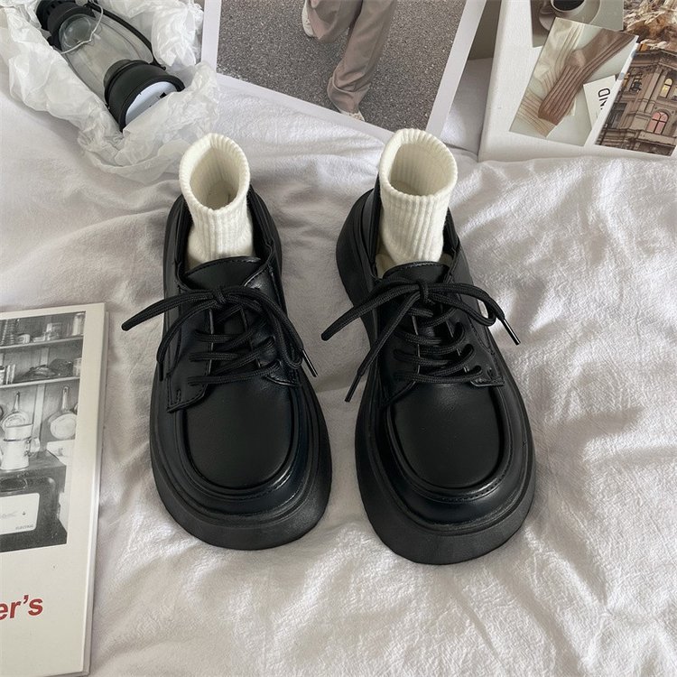 British Style Mary Jane Shoes 2025 Spring & Fall New Black Lace-Up Small Leather Shoes for Women Japanese Style Pu Leather Loafers for Women