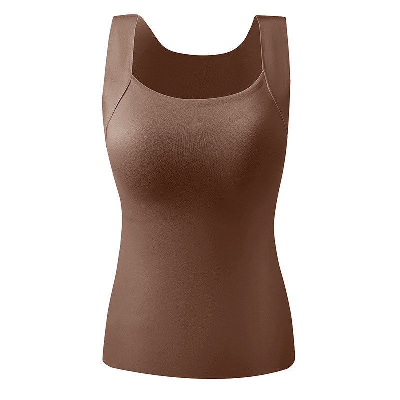 Wear-Free Bra Warm Vest Women's Belt Chest Pad Inner Wear Autumn and Winter Integrated fleece-lined Seamless Heat Base Shirt Underwear