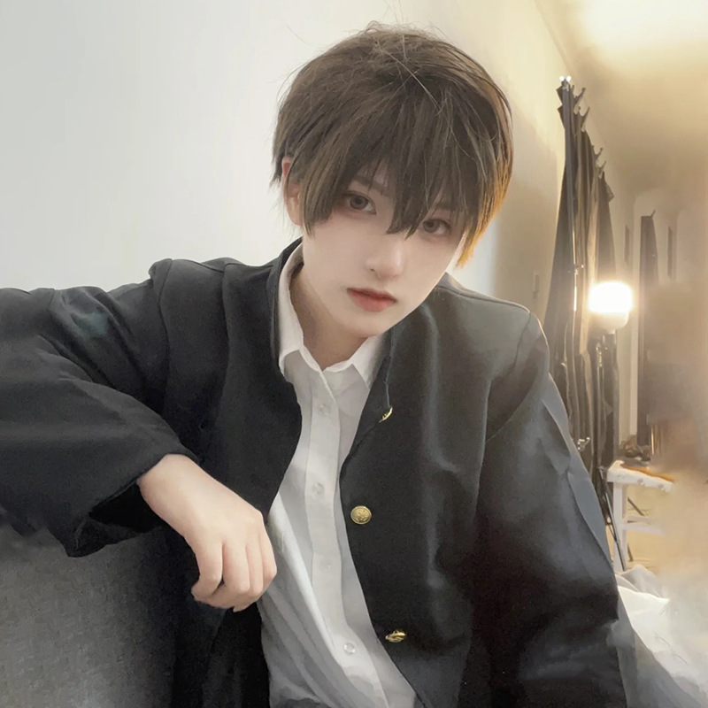 Wigs Men's Short Hair Japanese cos Shitai Universal Young Fake Hair Natural Realistic Fluffy Boys' Daily Full Headgear