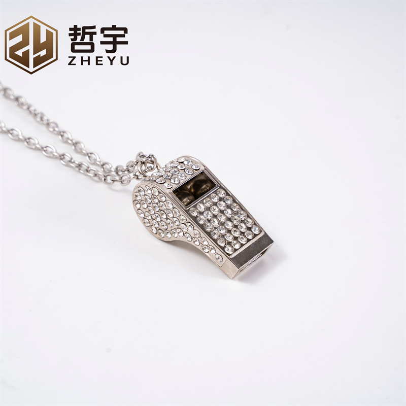 Zinc alloy metal diamond whistle does not match stainless steel jewelry chain couple jewelry pendant outdoor distress whistle