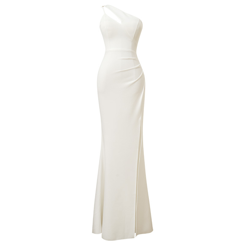 Sisters Group Long Evening Dress with Elegant Design and Hip-Hugging Slanted Shoulders Fishtail Skirt Car Model Host Toast Dress Long Skirt