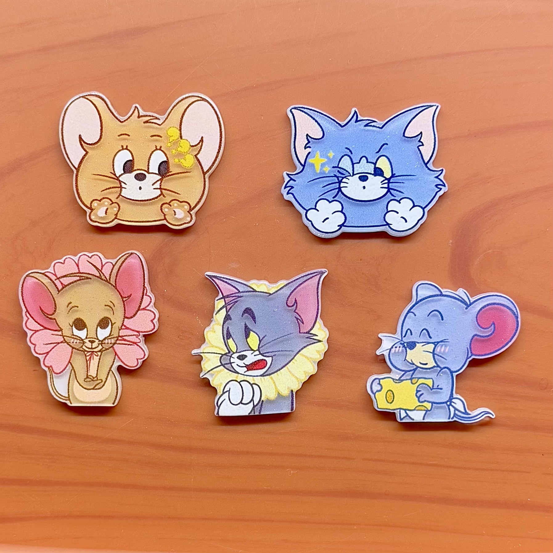 Acrylic Cute Cartoon Cat and Mouse DIY Hairpin Brooch Hair Rope Decorations Mobile Phone Case Accessories