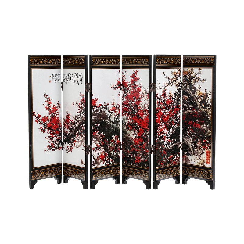 Antique Wooden Lacquerware Small Screen Primroses Chinese Style Business Gift Lacquer Painting Ornaments Creative Home Accessories