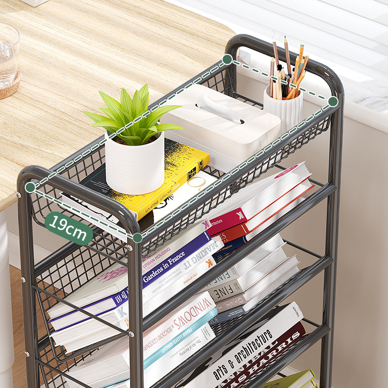 Movable Bookshelf Storage Rack Reading Storage Rack Household Trolley with Wheels Floor-Standing Simple Bookcase for Dormitory