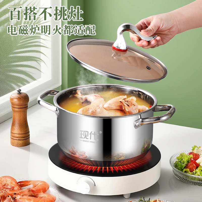 Yuedis Direct Supply Modern Platinum Cooker Double-Handle Thickened Stainless Steel Steamer Household Double-Layer Soup Pot Cross-Border