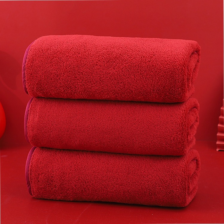 Wedding companion gift red towel wholesale engagement full moon return gift towel coral fleece towel