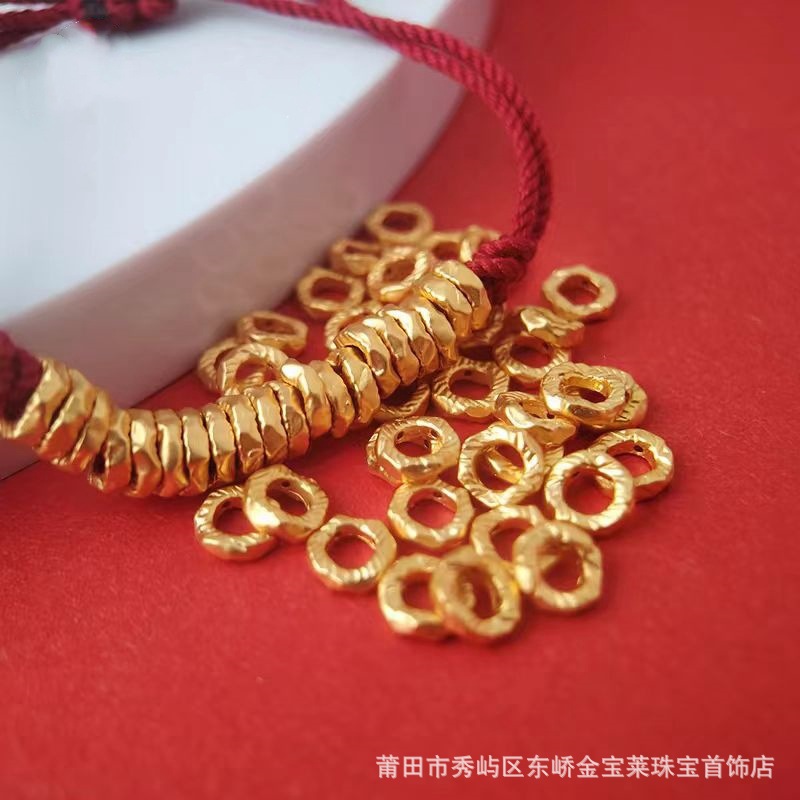 Hard Gold 5D Hollow Coiled Gold Circle Women's Pure Gold 999 Hammer Pattern Separator Gold Bracelet DIY Lucky Money String Bracelet