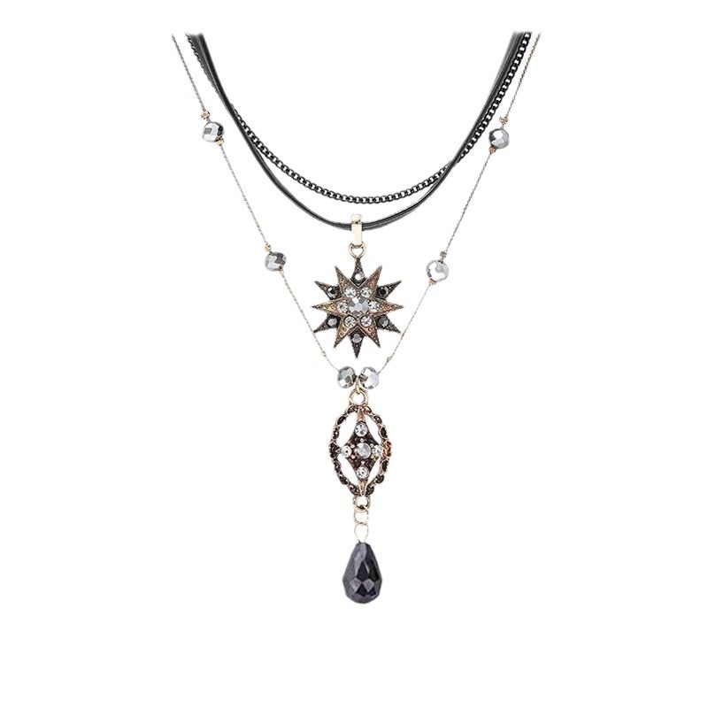 Niche Dark Multi-layer Hollow Baroque Necklace Women's Retro Choker Elegant Princess Alien Clavicle Chain