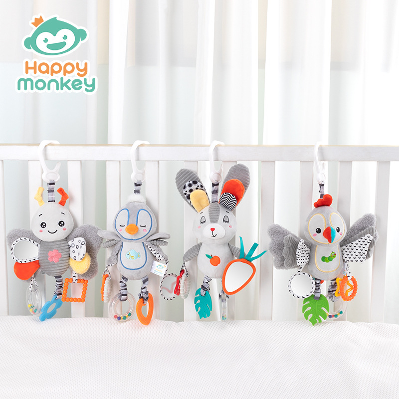 Happy Monkey Baby Comfort Toy Infant Lathe Hanging Rattle Bed Bell Newborn Educational Gift