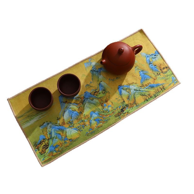Suede Tea Towel Tea Cloth Tea Table Towel Rag Light Luxury Chinese Style Painted Trendy Antique Absorbent Pot Towel Tea Mat