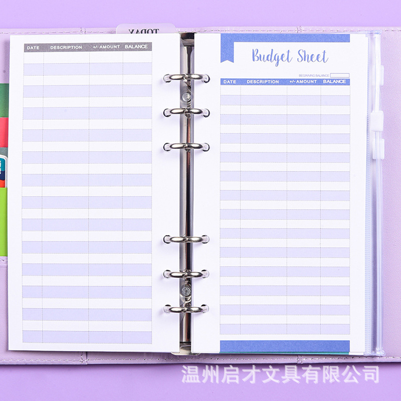 A6 Binder Cross-Border Creative Notebook Wholesale Zipper Bag Macaron Pu Leather Cash Budget Notebook