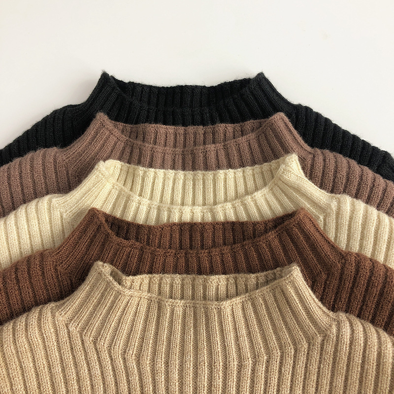 Earth color ~ skin-friendly stretch ~ Korean style children's half turtleneck sweater pit men's and women's baby slim-fit knitted T-shirt base