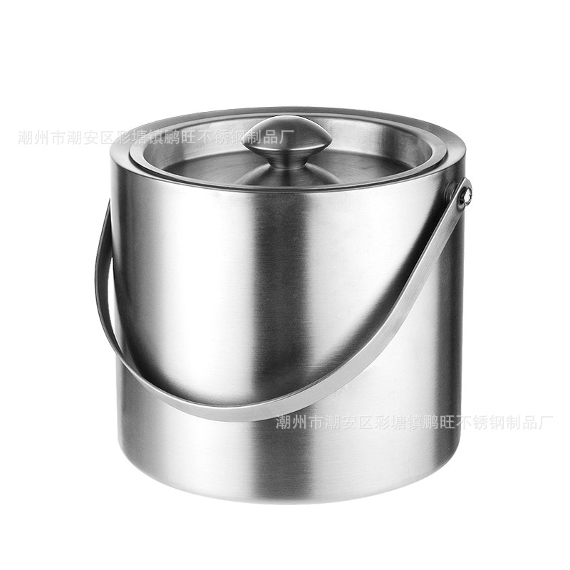 304 Thickeneded Stainless Steel Ice Bucket Double-Layer Wine Barrel Red Wine Chilled Beer Ice Bucket Ktv Bar Insulated Ice Wine Bucket