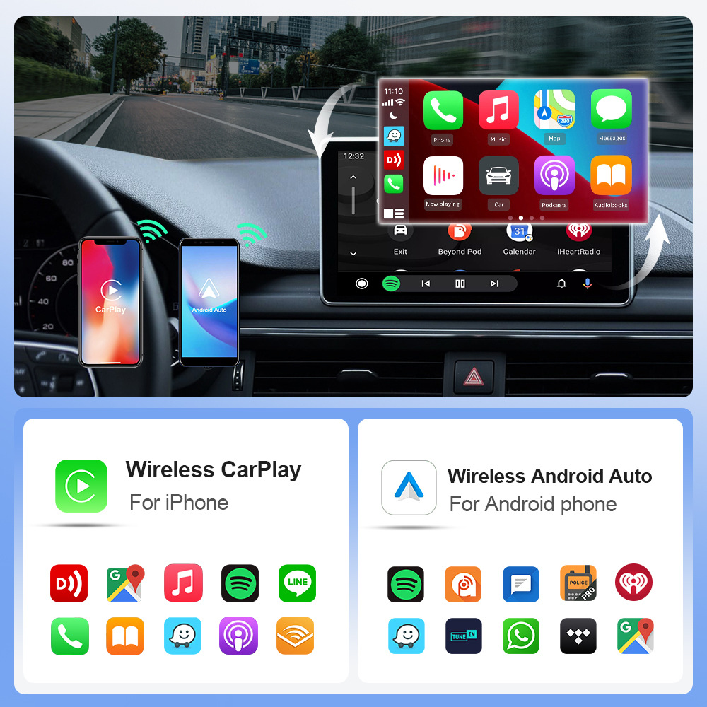 New Wireless Carplay Box Android Auto Two-In-One Wired to Wireless Adapter Car Interconnection