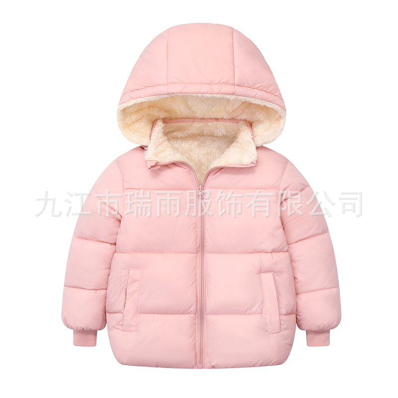 New Autumn and Winter Kidsren's Hooded down Cotton Outwears for Small and Medium-Sized Kidsren with Removable Hoods and Velvet Thickeneded Cotton Outwears