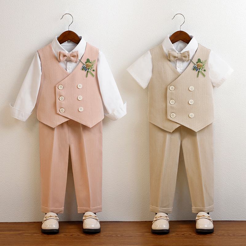Children's Dress Spring New British Gentleman's Vest Set Boy's Flower Boy's Wedding Dress Baby's One-year-old Performance Dress