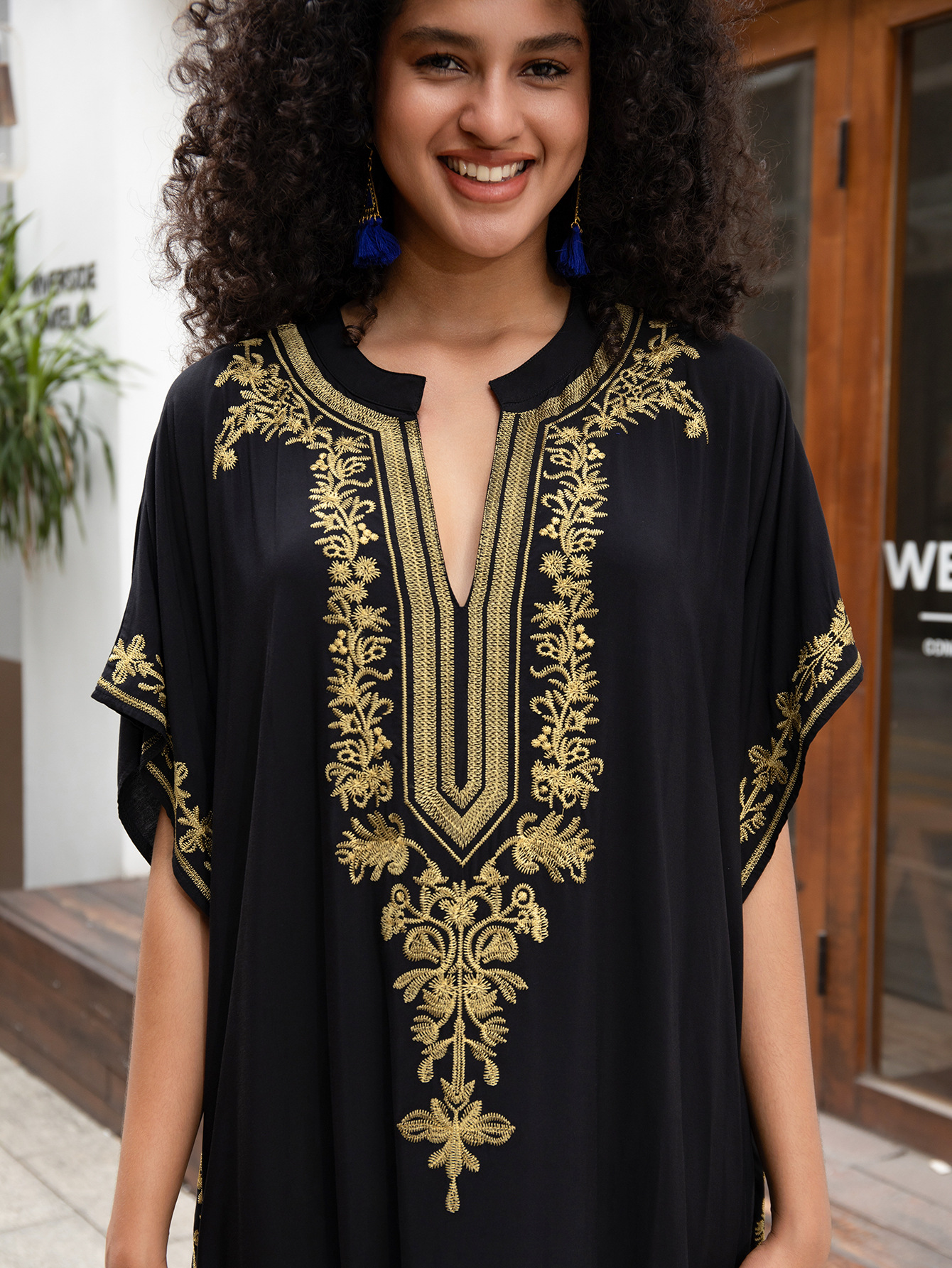 Beach Cover-Up Rayon Embroidered Holiday Robe Cross-Border Amazon (Multi-Color Optional) L23170 L