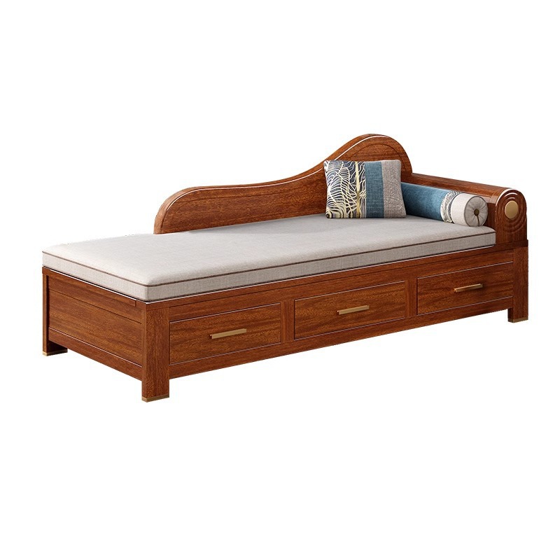 All Solid Wood Chaise Lounge Chair, Living Room Lounge Chair, Chaise Lounge, Modern Chinese Style Sofa with Cushion, Solid Wood Chaise Lounge