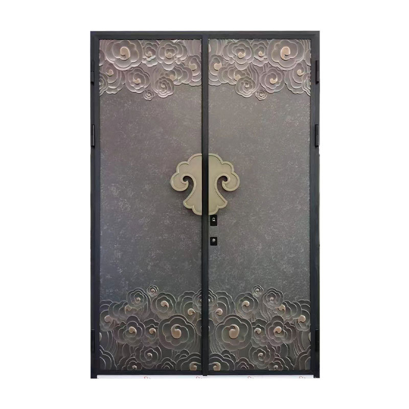 Cast Aluminum Door for Home Villa, Double-Door Entrance Door, Finely Carved Armored Door, Anti-Theft Door