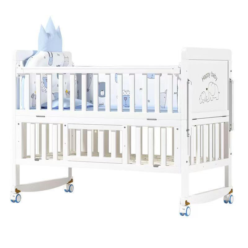 White Solid Wood European Style Crib Removable Treasure Multifunctional Cradle Kidsren's Splicing Large Bed Newborn Bb