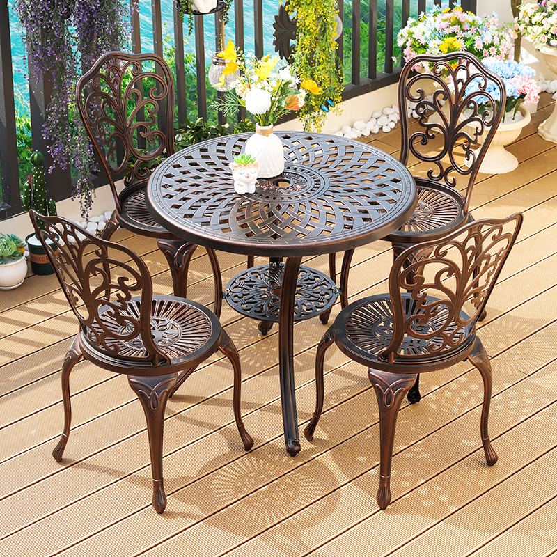 Source Factory Outdoor Tables and Chairs Courtyard Cast Aluminum Outdoor Garden Dining Table Die-Cast Leisure Balcony Villa Round Table