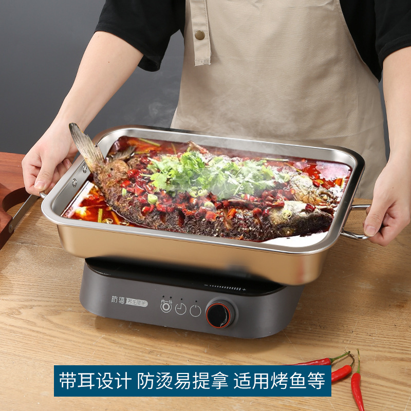 Thickened Stainless Steel Square Plate Leaky Basin, Deepened Rectangular Square Plate Tray with Lid, Stainless Steel Flats Bottom Basin, Canteen Dining Basin