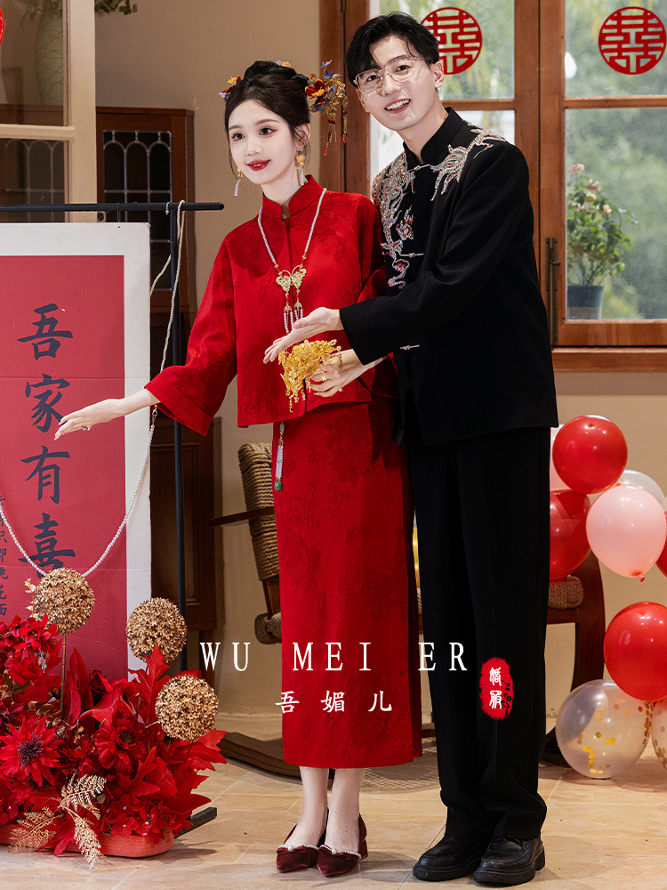 New Chinese-Style Engagement Dress 2025 Autumn New Design Petite Wedding Toast Dress Two-Piece Set for Homecoming Banquet