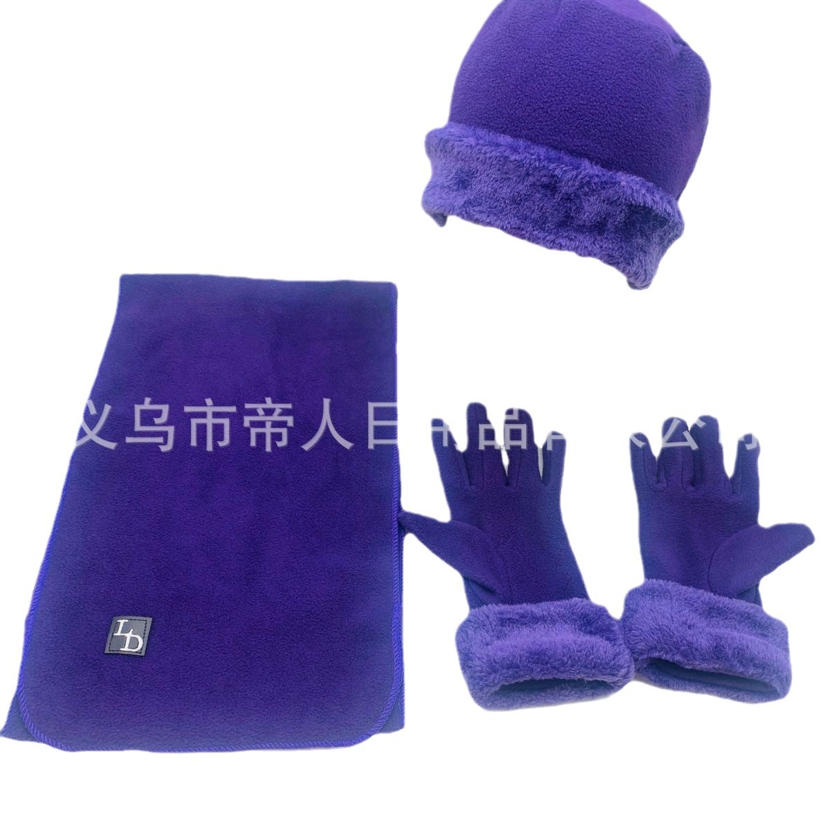 Manufacturer Specializes in Customizing and Producing Polar Fleece Hats, Scarves, Gloves, Winter Warm Embroidered Three-Piece Set Factory