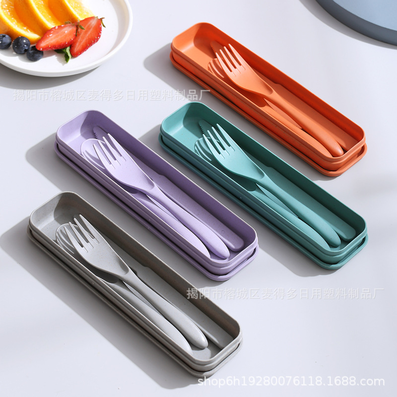 Cross-border Wheat Straw Knife, Fork and Spoon Tableware suit Amazon Explosions Outdoor Travel Portable Three-piece Set
