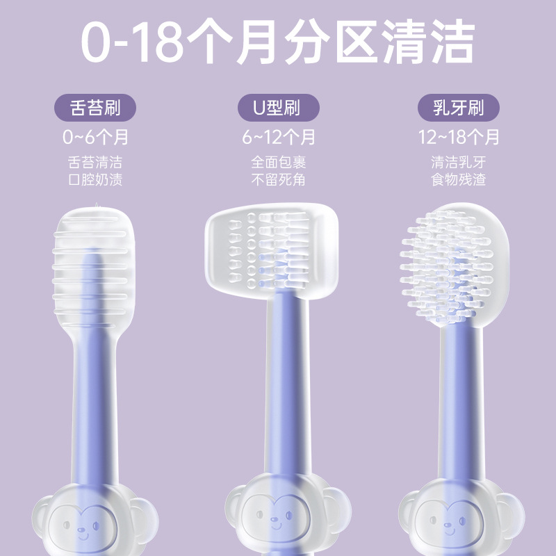 Children's Toothbrush, Baby's Deciduous Teeth, Silicone Toothbrush, Newborn Tongue Brush, Oral Cleaning Three-Piece Set with Mouthwash Cup
