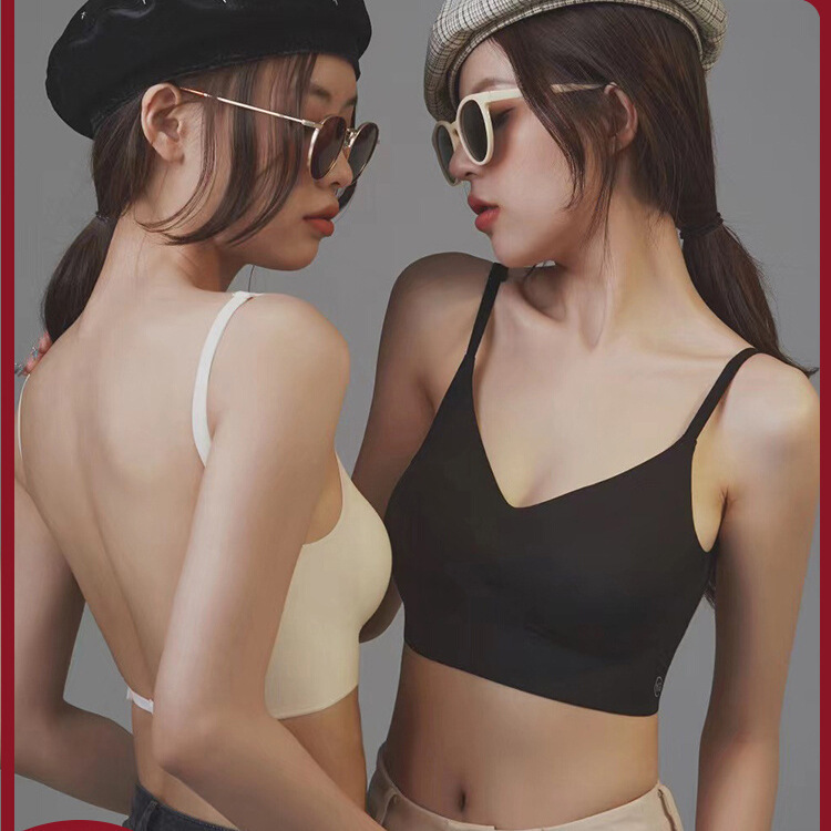 Cross-border U-shaped Seamless Cross-beautiful Back Backless Intimates Summer Thin Women's One-piece Sling Small Breast Push-up Bra