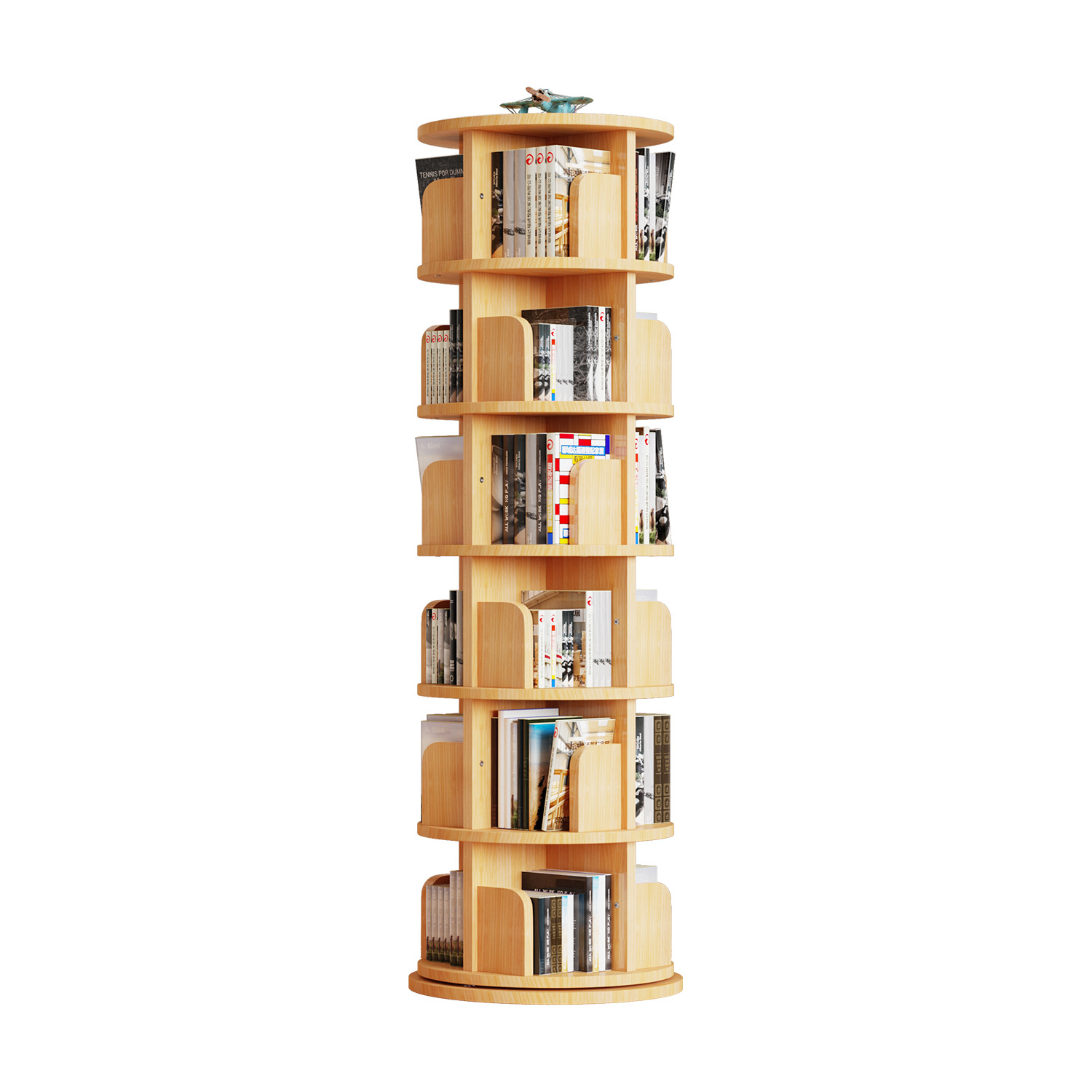 360-Degree Solid Wood Rotating Bookshelf, Space-Saving Kidsren's Floor-Standing Picture Book Rack, Household Student Simple Storage Rack