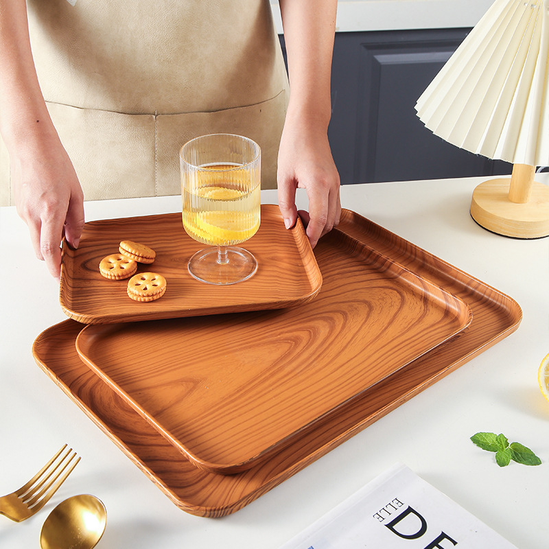 Ins Tray Wood Grain Tea Tray Living Room Cup Restaurant Rectangular Water Cup Tray Hotel Coffee Accessible Luxury Retro