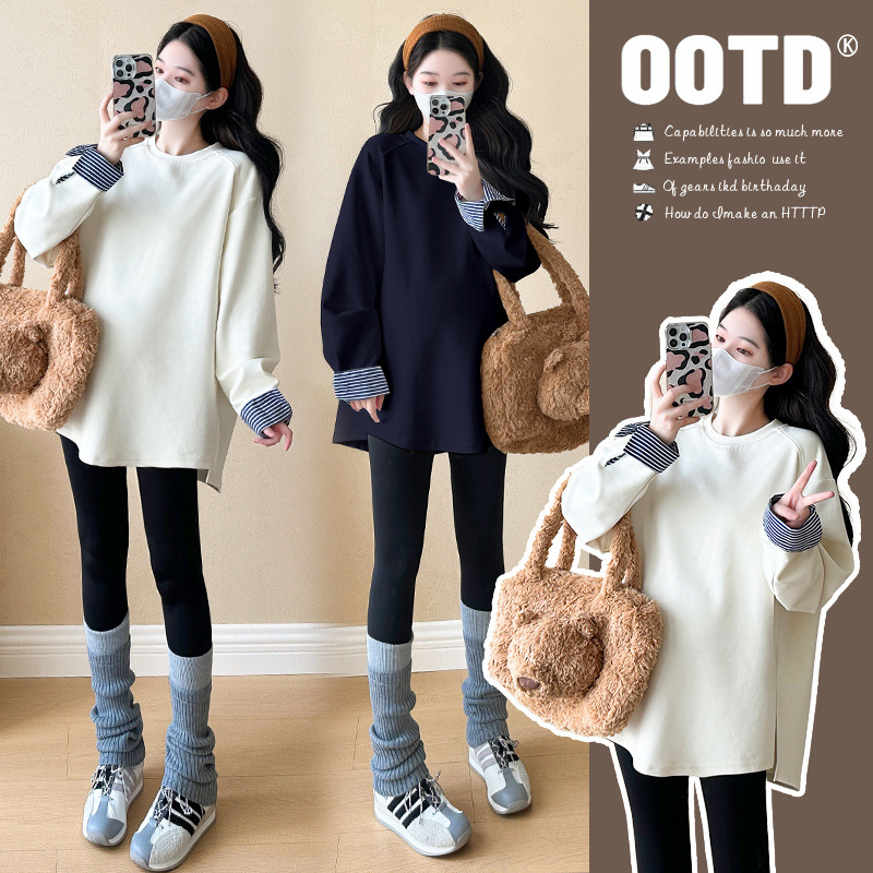 Весенние вещи для беременных, корейский стиль, модный свитер, свободный, с полосками