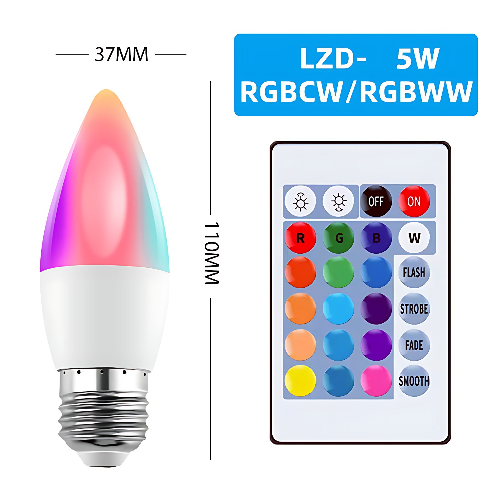 E14Rgb Smart Dimmable Candle Bulb Rgbw Color-Changing Remote Control Led Full-Color Candle Light Smart Dimming