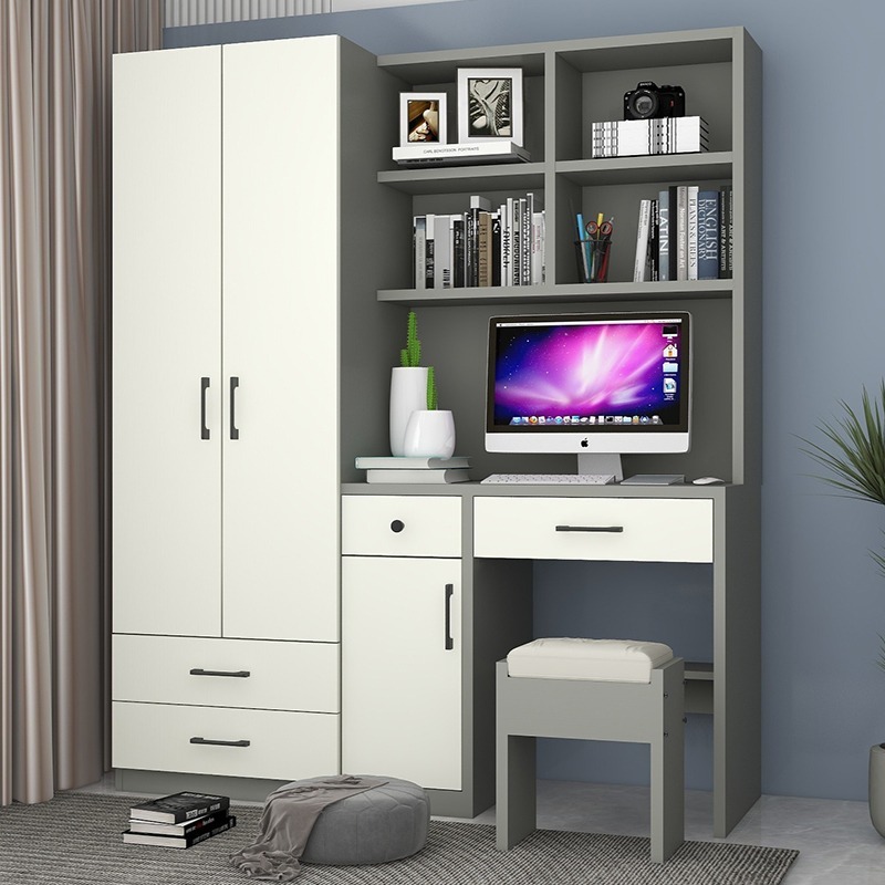 Simple Desk with Wardrobe Integrated Combination Desk Cabinet Small Apartment Bedroom Children's Bookshelf Computer Desk Home in stock