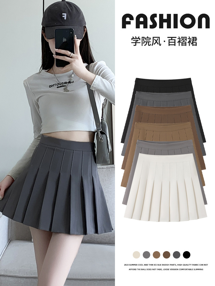 Серая юбка с складками для женщин, высокая талия, стиль A-Line, короткая юбка JK