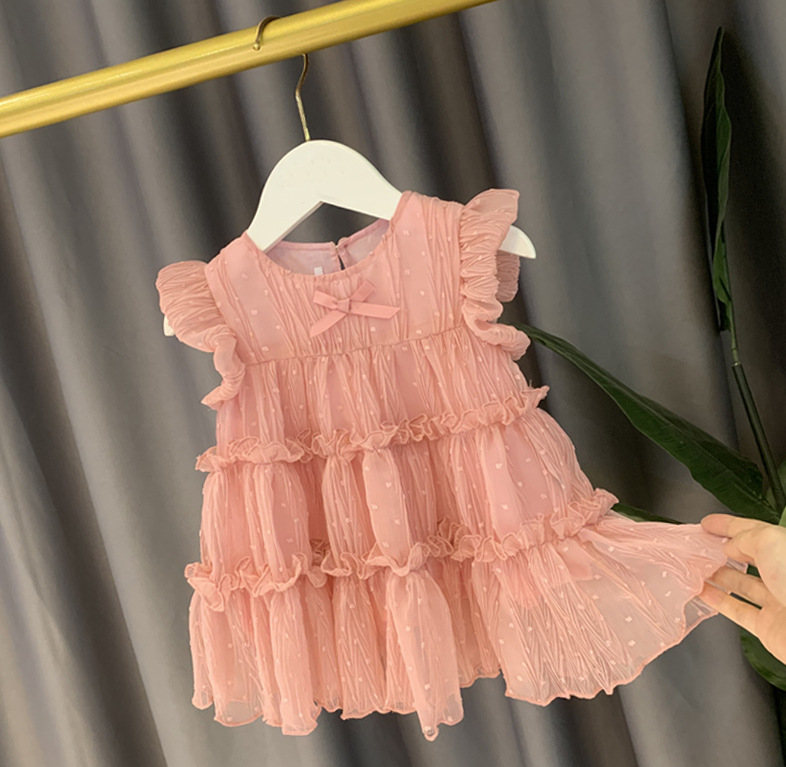 Girls' vest skirt summer dress little girl princess dress Western style puffy baby girl baby dress chiffon skirt T09