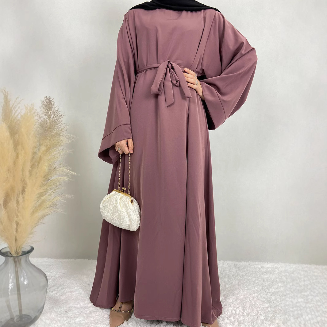 AliExpress Ebay Amazon Dubai Solid Color Lace-up Muslim Middle East Robe dress