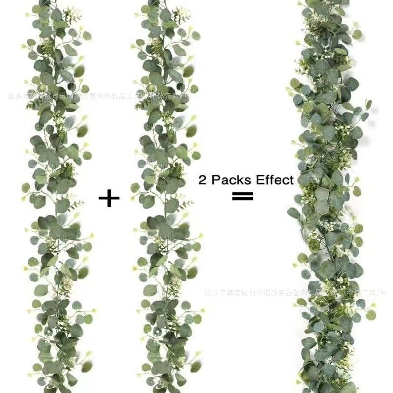 Cross-border Simulation Rattan Eucalyptus Money Leaf Fake Flower Vine Green Plant Pendant Christmas Vine Decoration Home Handmade Ornaments