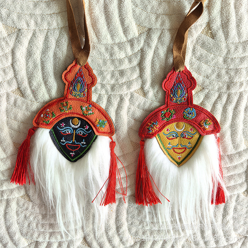 Embroidery Mask Ethnic Crafts Furniture Decoration Ethnic Pendant Double-sided Double Color Xizang Opera Leather Mask