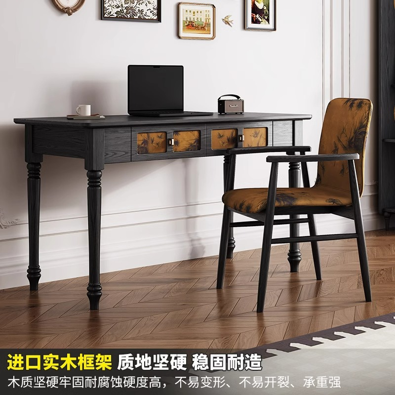 Французский стиль, винтажный стол, черный туалетный столик, письменный стол, интегрированные ножки из ясеня, компьютерный стол для дома