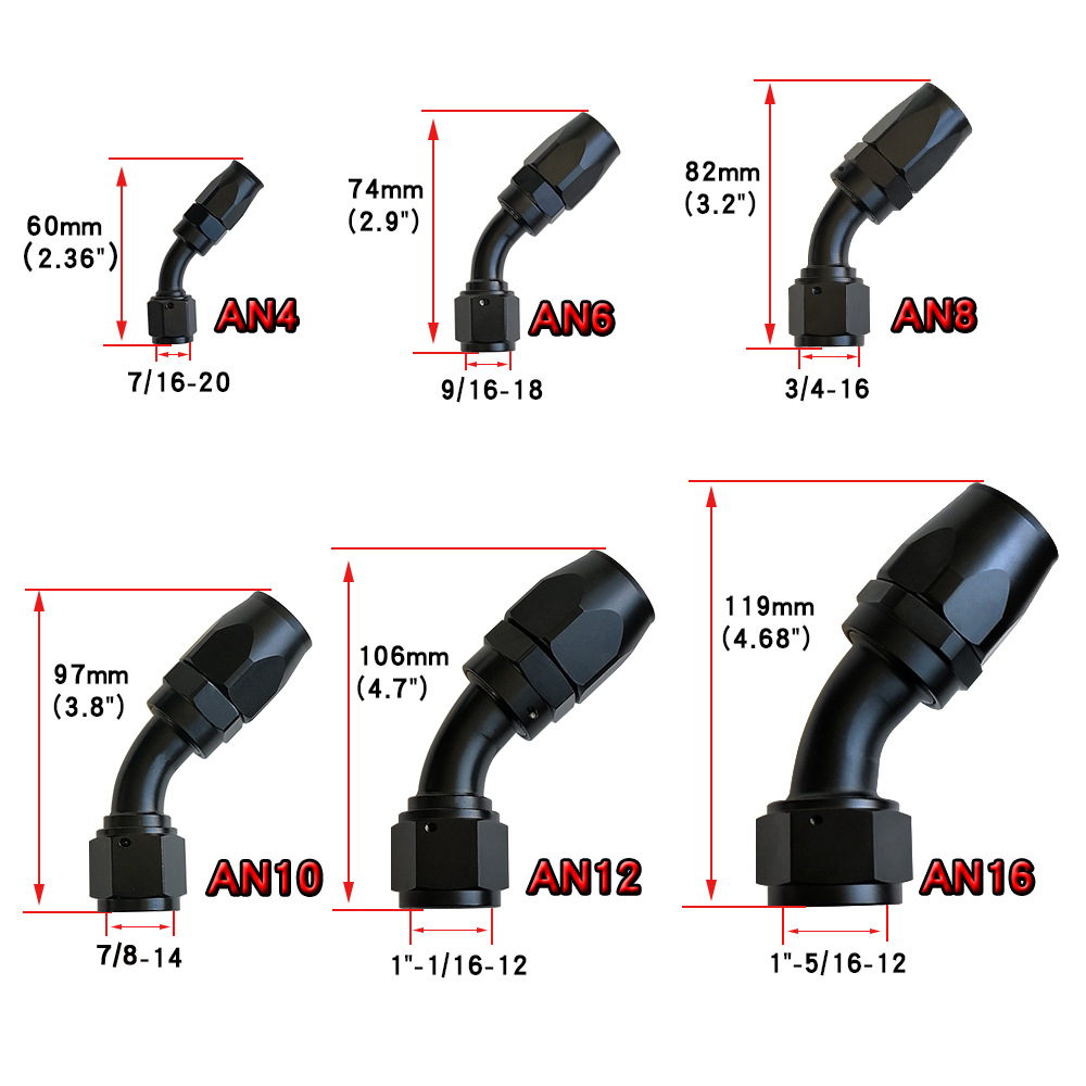 Car modification parts water-cooled oil-cooled joint aluminum alloy oil pipe joint 0-180 degree detachable AN4-AN20